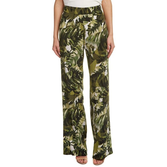 Womens Worth New York $498 4 USA Print Silk Pants Brown White Wide Ethnic Border - Picture 2 of 9